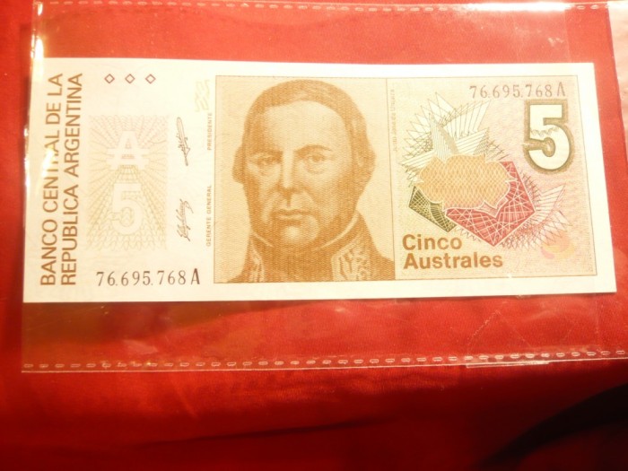 Bancnota 5 australes Argentina , cal. NC