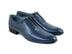 Pantofi barbati eleganti din piele naturala bleumarin CARLO foto