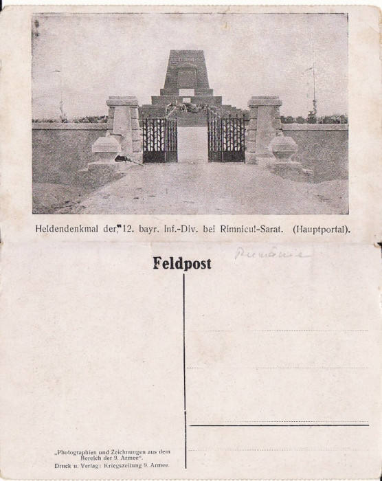 Ramnicu Sarat - tema militara, razboi, WK1, WWI-1918- Monumentul german
