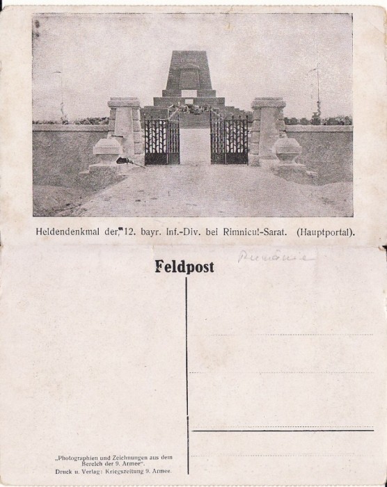 Ramnicu Sarat - tema militara, razboi, WK1, WWI-1918- Monumentul german