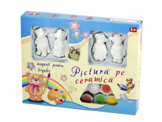 Set magneti frigider pentru pictat, include acuarele, pensule si figurine ceramice (Ursuleti) foto