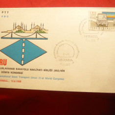Plic FDC Congres Internat. Transportatori pe sosea- Istambul 1988 Turcia