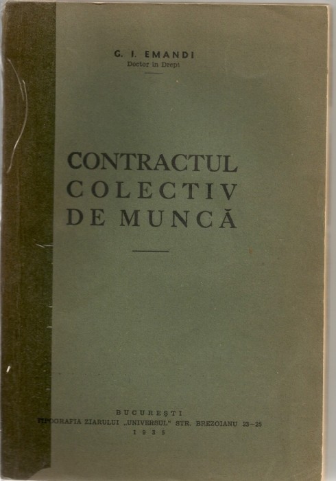 G. I. EMANDI - CONTRACTUL COLECTIV DE MUNCA - 1935