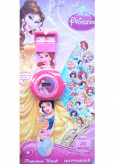 Ceas de jucarie pentru fetite cu proiectie de lumini, cu printese foto