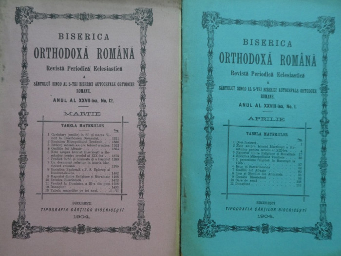 12 reviste Biserica Ortodoxa Romana , 1902 , un numar ; 1904 , 9 numere , 1945