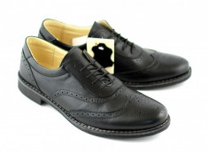 Pantofi negri barbati casual - eleganti din piele naturala cu perforatii foto