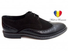 Pantofi barbati lux - eleganti din piele naturala negri - cod 138BOXVELCOMBN foto