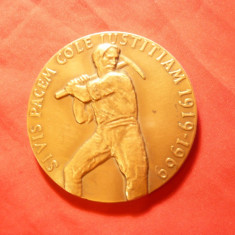 Placheta 50 Ani Organizatia Internationala a Muncii 1919-1969 , bronz ,d= 6 cm