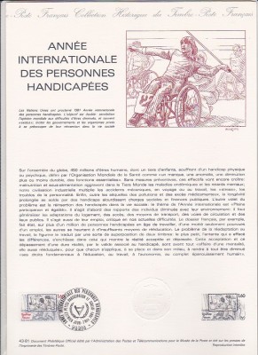 FRANTA 1981 - ANUL INTERNATIONAL PERSOANE CU HANDICAP. CARTON FILATELIC, FD48 foto