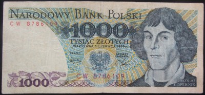 Bancnota 1000 ZLOTI - POLONIA, anul 1979 * Cod 562 foto