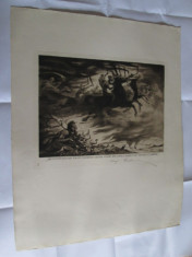 Rara! Gravura originala Ludwig Hesshaimer pe coala filigranata din 1921 foto