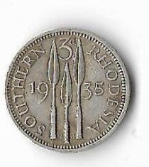 Moneda 3 pence 1935 - Southern Rhodesia, 1,41 g argint 0,925 foto