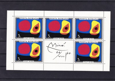 ROMANIA 1970 LP 744 b INUNDATIA II JOAN MIRO COALA MICA DE 5 MARCI+1 VINIETA MNH foto