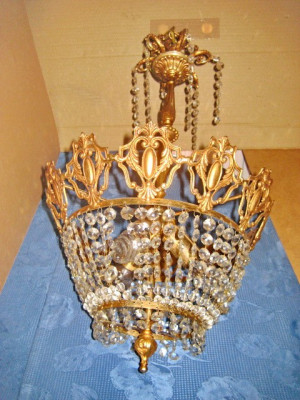 7803-Candelabru Baroc bronz aurit Franta sticle gen cristal. foto