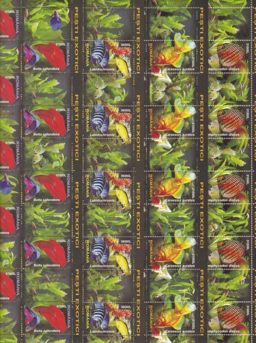 ROMANIA 2005 LP 1676 b PESTI EXOTICI SET COLI DE 20 TIMBRE + 20 DE VINIETE MNH