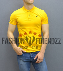 Tricou barbati guler polo galben slimfit elastic foto