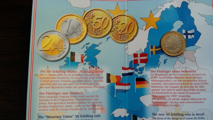 MONEDA AUSTRIA - 50 SCHILLING 1999, EUROPAISCHE WAHRUNGSUNION, UNC IN BLISTER