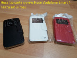 Husa tip carte s-view Huse Vodafone Smart 4 negru alb si rosu, Piele Ecologica