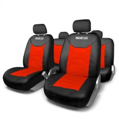 Huse Scaune Auto Fiat 500 Abarth Sparco Sport Rosu Negru 11 Buc foto