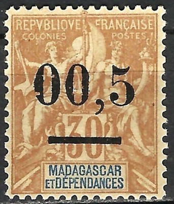 RARA---MADAGASCAR 1902--- 00,5 IN LOC DE 0,05--1902 -- MNH PERFECTA foto