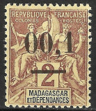 RARA--MADAGASCAR CU 00,1 IN LOC DE 0,01 +++VARIETATE-1902 MNH PERFECTA, Nestampilat