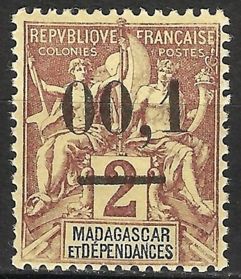 RARA--MADAGASCAR CU 00,1 IN LOC DE 0,01 +++VARIETATE-1902 MNH PERFECTA foto