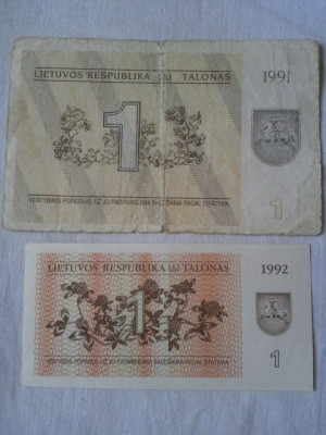 Lituania 1 talon 1991,circulata (2 lei)+1 talon 1992,necirculată (3 lei) = 5 lei foto