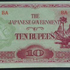 Bancnota OCUPATIE JAPONEZA IN BURMA - 10 RUPII, anul 1944 *cod 727 - A.UNC