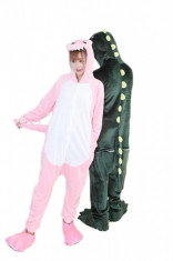 PJM45 Pijama kigurumi, tip salopeta cu model dinozaur roz foto