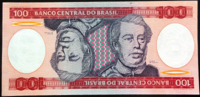 Bancnota 100 CRUZEIROS - BRAZILIA, anul 1984 *cod 476 = UNC! foto