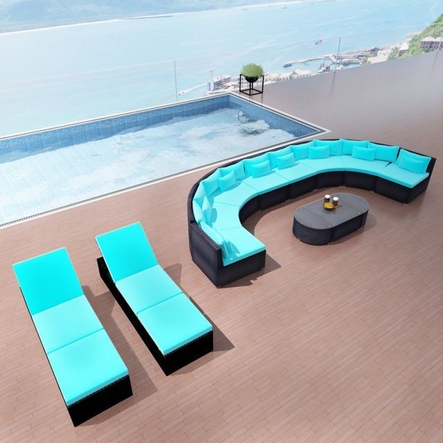 Set mobilier de gradina cu ?ezlonguri, poliratan, albastru foto mare Set mobilier de gradina cu ?ezlonguri, poliratan, albastru foto mare
