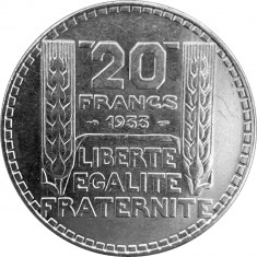 Franta moneda argint 20 francs 1933 - Rar UNC - in capsula foto