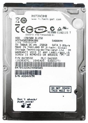 HDD Hard Disk Laptop 250GB HITACHI HCC545025B9A300 250 sata 2 HGST C5K500 foto