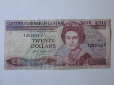 Rara! Bancnota 20 Dollars St.Vincent 1987-1988 foto