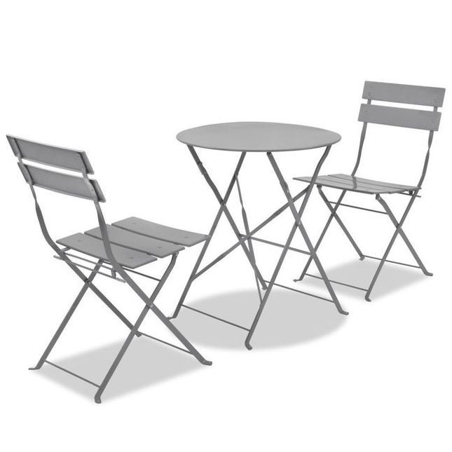Set mobilier de gradina tip bistro, 3 piese, o?el, gri foto mare Set mobilier de gradina tip bistro, 3 piese, o?el, gri foto mare