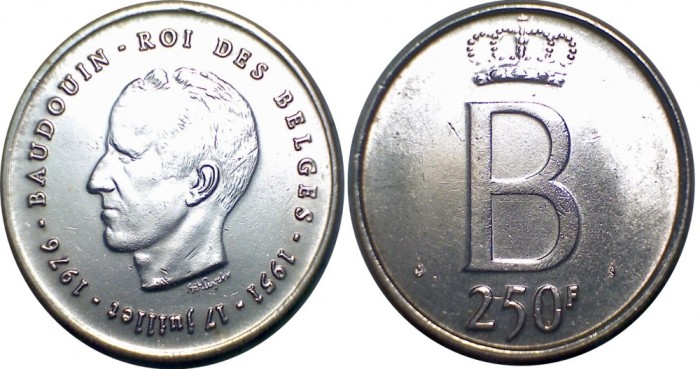 Belgia - 250 francs 1976 Argint 25 Grame Versiunea Flamanda XF foto mare Belgia - 250 francs 1976 Argint 25 Grame Versiunea Flamanda XF foto mare