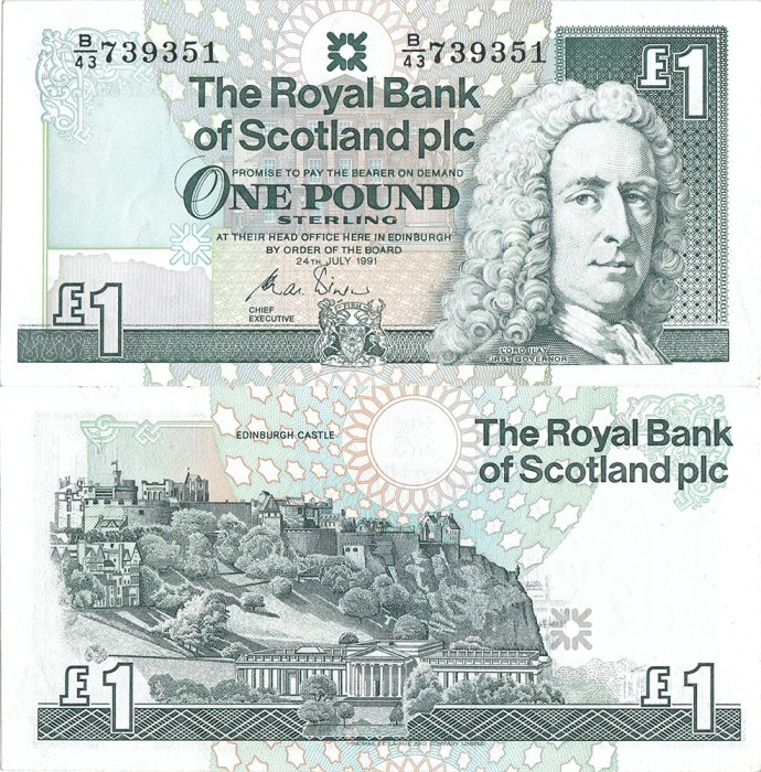 1991 (24 VII), 1 pound sterling (P-351b) - Scoția - stare UNC! (CRC: 58%) foto mare 1991 (24 VII), 1 pound sterling (P-351b) - Scoția - stare UNC! (CRC: 58%) foto mare