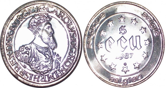 Belgia - 5 ecu 1987 Argint 23 Grame UNC Belgia - 5 ecu 1987 Argint 23 Grame UNC