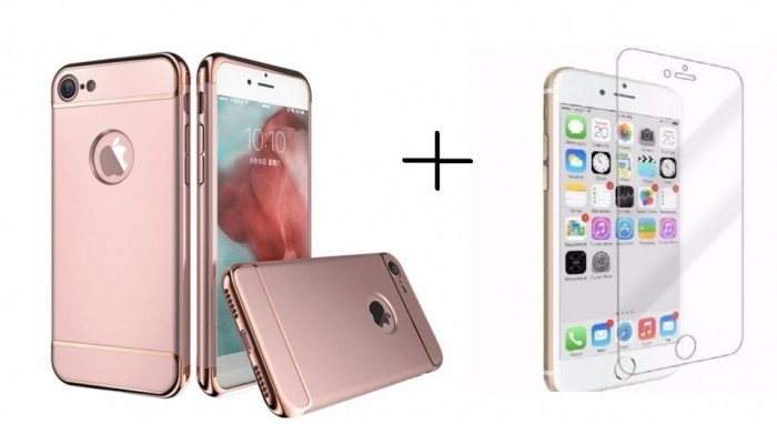 Pachet husa Elegance Luxury 3in1 Rose-Gold Apple iPhone 7 + folie sticla gratis