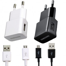 Adaptor priza Original Samsung + Cablu de date Negru / Alb, USB 5V / 2A