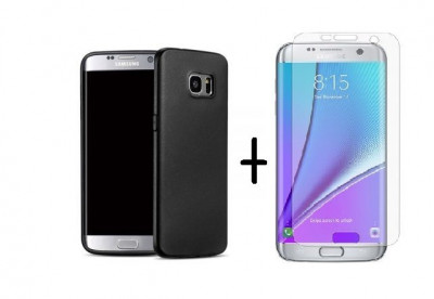 Pachet husa Antisoc TPU Black Samsung Galaxy S7 Edge cu folie de protectie foto