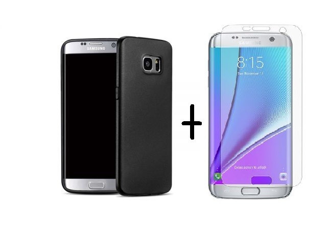 Pachet husa Antisoc TPU Black Samsung Galaxy S7 Edge cu folie de protectie