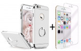 Pachet husa Elegance Luxury 3in1 Ring Silver Apple iPhone 6/6S + folie sticla, Oem