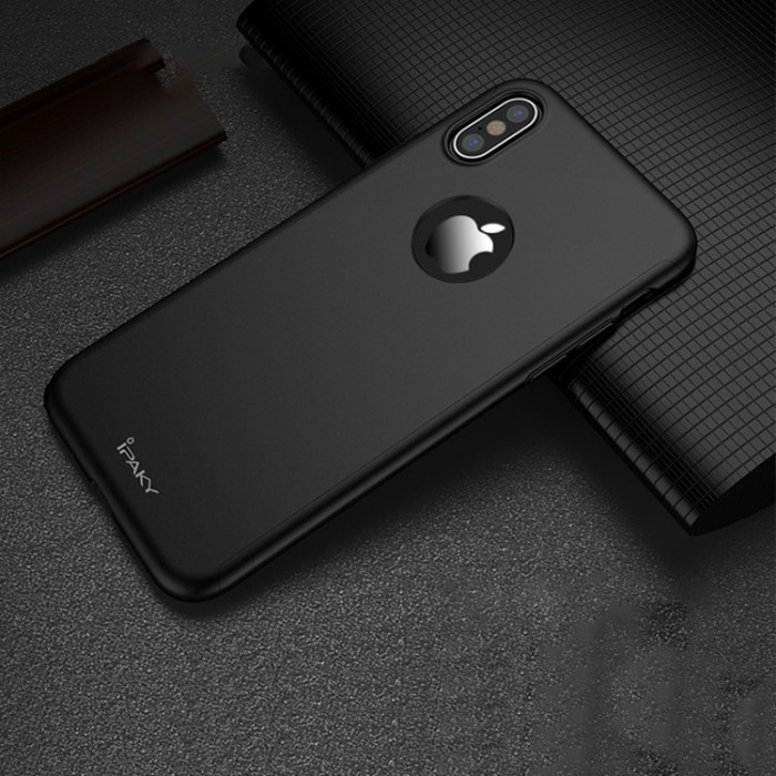 Husa FullBody Luxury iPaky Black iPhone X 360 grade + folie protectie