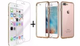 Pachet husa Elegance Luxury placata Gold pentru Apple iPhone 7 Plus cu folie de protectie gratis, Oem