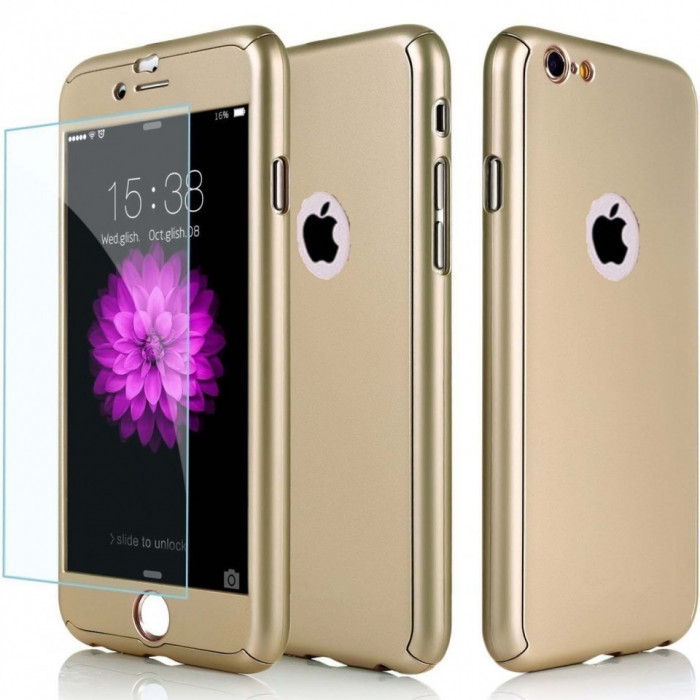 Husa FullBody Elegance Luxury Gold iPhone 7 Plus 360 grade + folie protectie