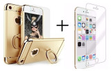 Pachet husa Elegance Luxury 3in1 Ring Gold Apple iPhone 6/6S + folie sticla, Oem