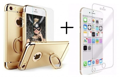 Pachet husa Elegance Luxury 3in1 Ring Gold Apple iPhone 6/6S + folie sticla foto