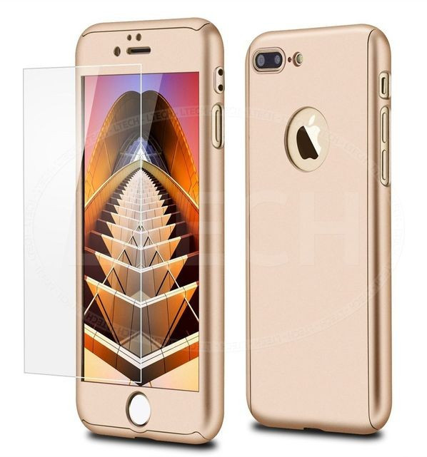 Husa FullBody Elegance Luxury Gold pentru Apple iPhone 7 Plus acoperire completa 360 grade cu folie de protectie gratis