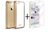Pachet Husa ELEGANCE LUXURY pentru Apple Iphone 6 / Apple Iphone 6S PLACATA AURIU (ELECTROPLATING GOLD) cu folie de protectie gratis